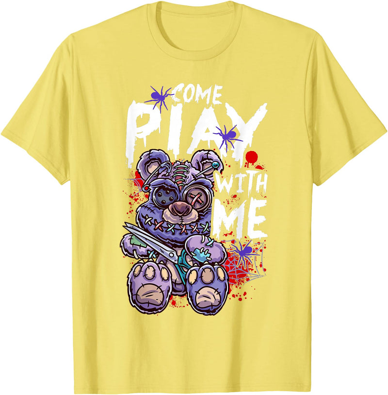 Halloween Gifts & Halloween Shirts by NLTS Scary Killer Teddy Bear Pastel Goth Style Creepy Kawaii T-Shirt - Lemon Yellow