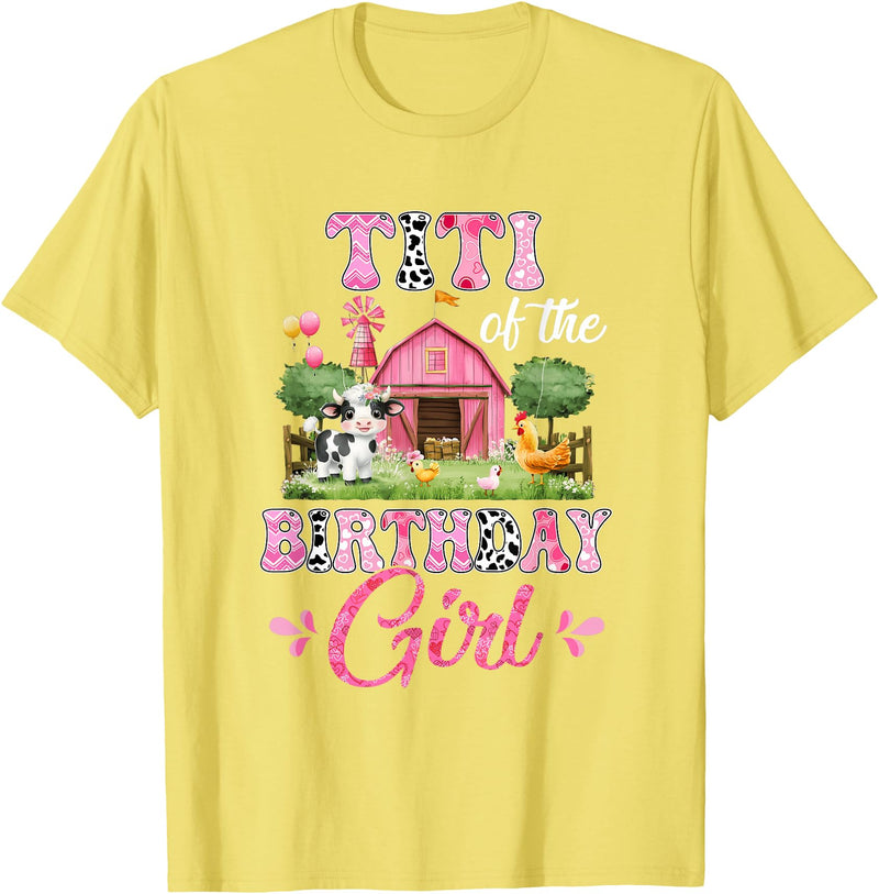 Cow First Birthday Girl Family Titi Of The Birthday Girl 1St Birthday Cow Farm Family T-Shirt - Lemon Yellow