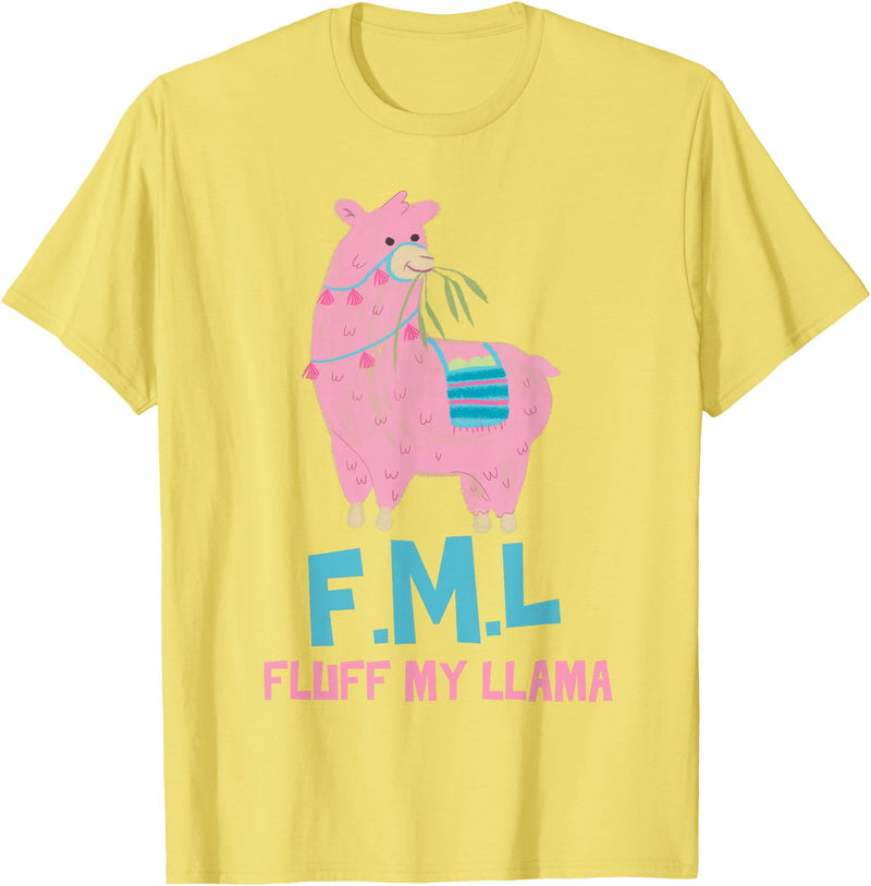 BlueTonic Animals FML Fluff My Llama Cute Animal T-Shirt - Lemon Yellow