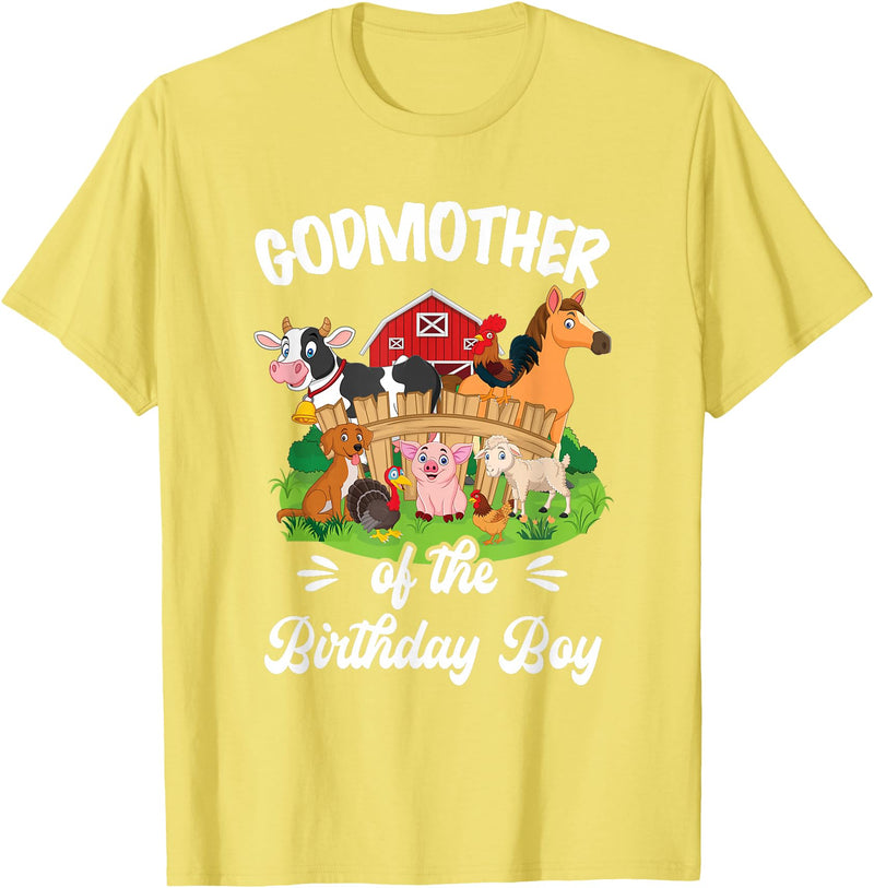 Vintage Retro Birthday Godmother Of The Birthday Boy Party Cow Farm 1St Birthday T-Shirt - Lemon Yellow