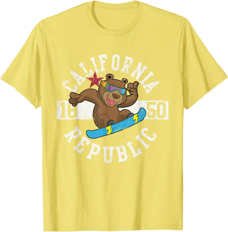 California Gift Kids Boys Girls Men Women Mom Dad California Republic Bear Snowboarder Snowboarding Snowboard T-Shirt - Lemon Yellow