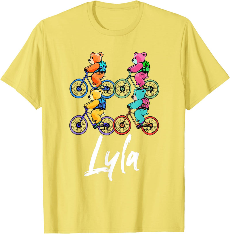Teddy Bears Cuteness Gear Lyla Cute Teddy Bears And Bikes Bicycle Design T-Shirt - Lemon Yellow