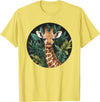 Nature Wildlife Giraffe Safari Jungle Giraffe With Tropical Jungle Leaves T-Shirt - Lemon Yellow