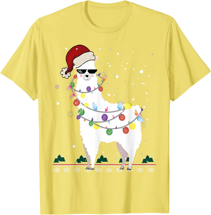 Christmas Llama Santa Hat Ugly Xmas Tee Christmas Llama Santa Hat Ugly Xmas Tree Alpaca Gift T-Shirt - Lemon Yellow