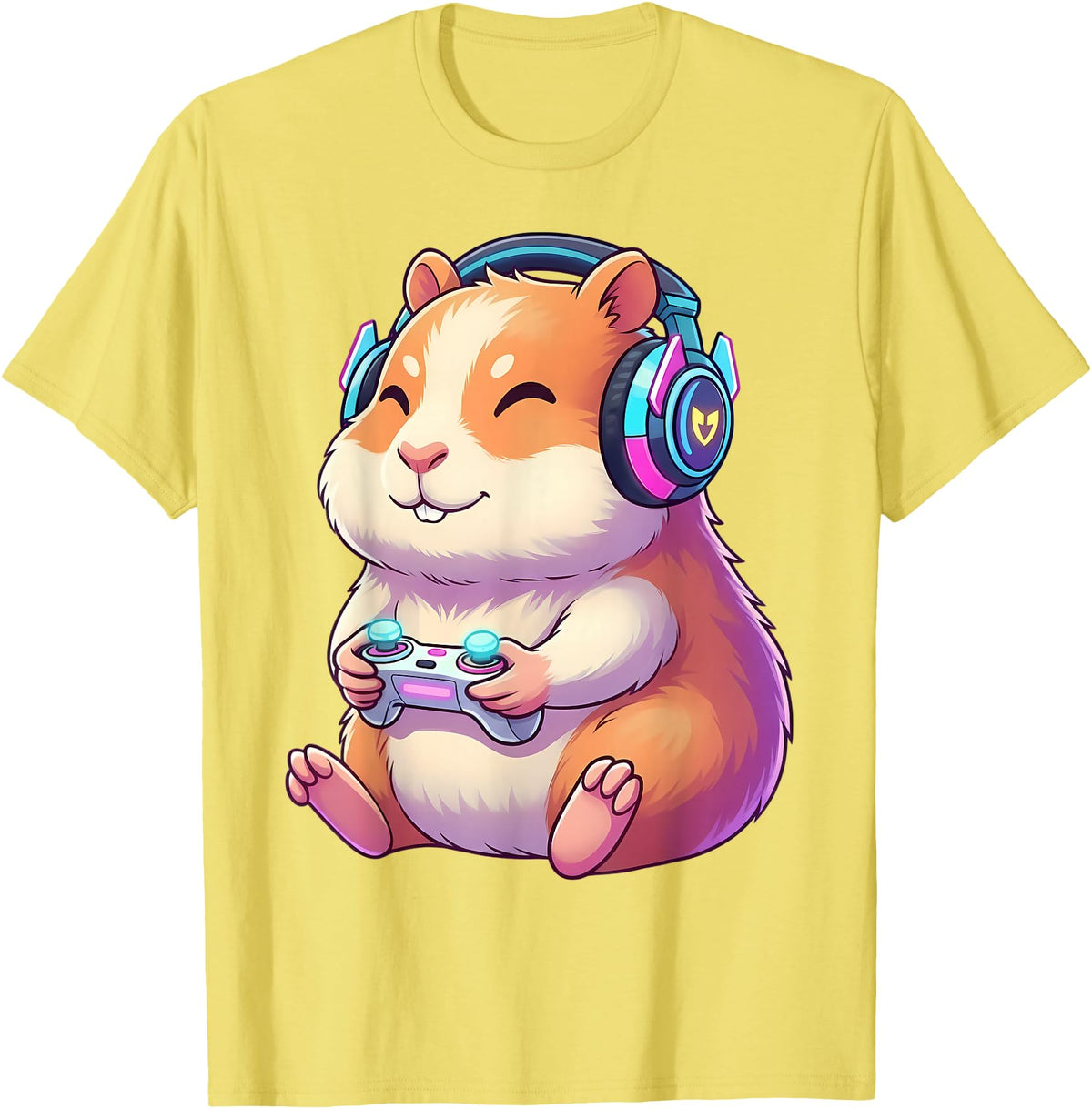 Funny Cute Hamster Gamer Adorable Video Game Animal Design T-Shirt - Lemon Yellow