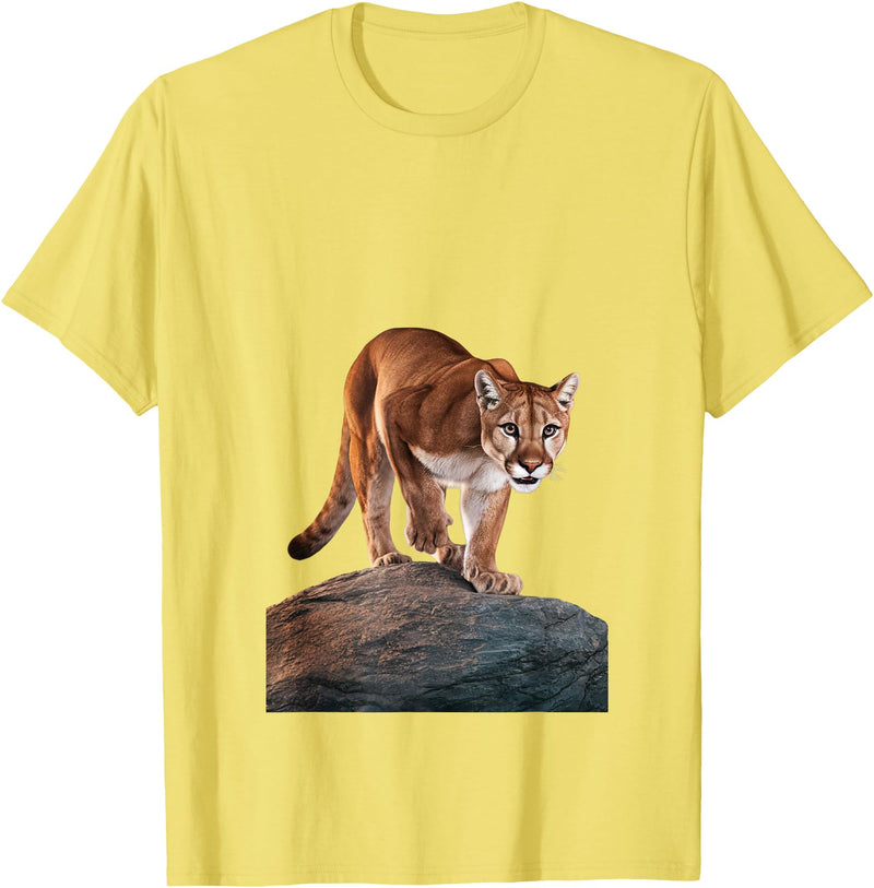Mountain Lion Prowling and almost about to attack Mountain Lion on The Hunt and About to Pounce T-Shirt - Lemon Yellow