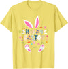 Happy Easter Bunny Rabbit Face Funny Easter Day Women Girls T-Shirt (Navy Blue) in Lemon Yellow