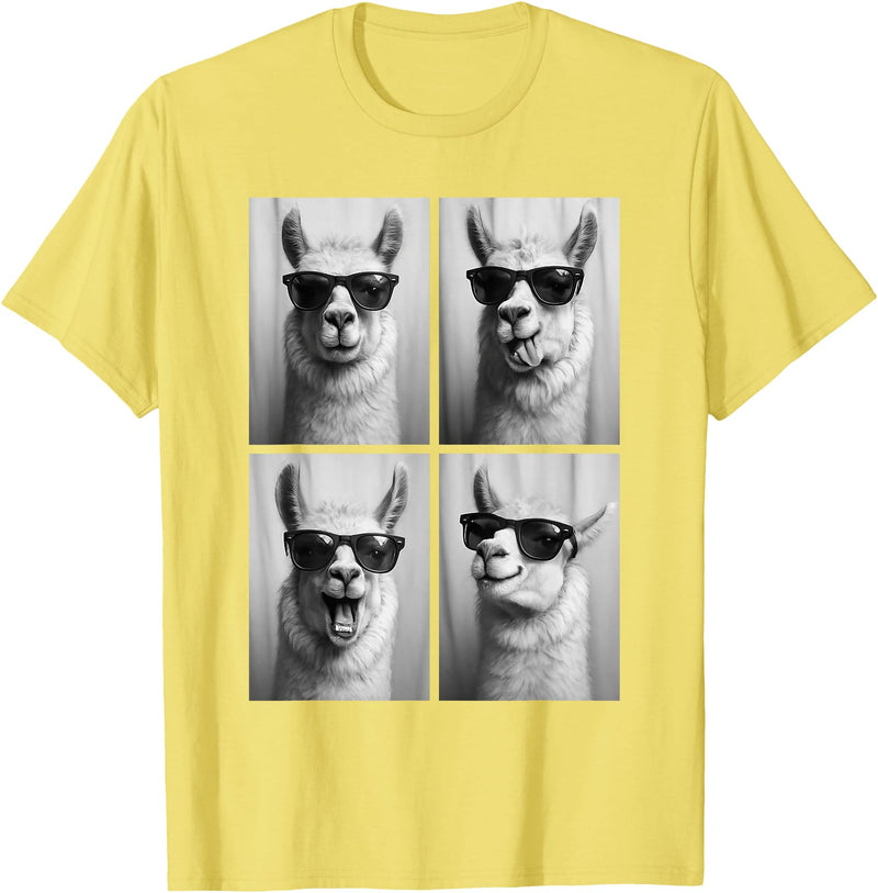 Funny Animal Selfie Booth Tee Cool Llamas Sunglasses Jungle Animal Meme Selfie Booth T-Shirt - Lemon Yellow