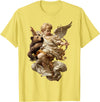 Vintage Angel Aesthetic Classical Art Cute Cherub Angel with Bear Baroque Renaissance Aesthetic T-Shirt - Lemon Yellow