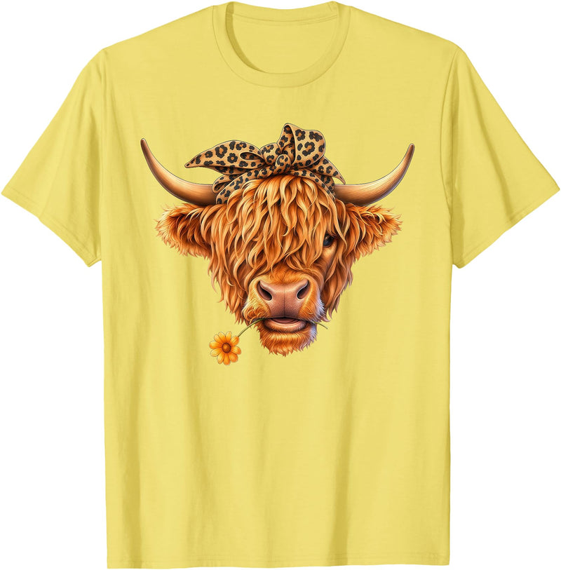 Highland Cow Lover Western Cowgirl Cowboy Farmer Cute Highland Cow Leopard Bow Bandana Western Cowboy Cowgirl T-Shirt -