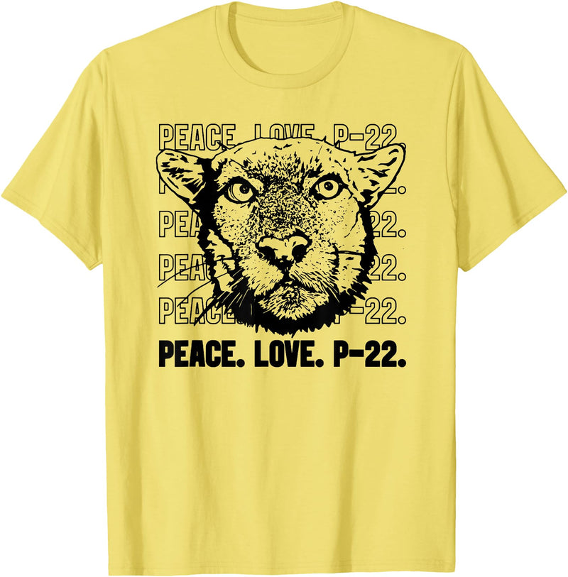 P22 Mountain Lion Tee Shirts for Nature Lovers P-22 Mountain Lion Legend LA California Art P22 Peace Love T-Shirt - Lemon Yellow