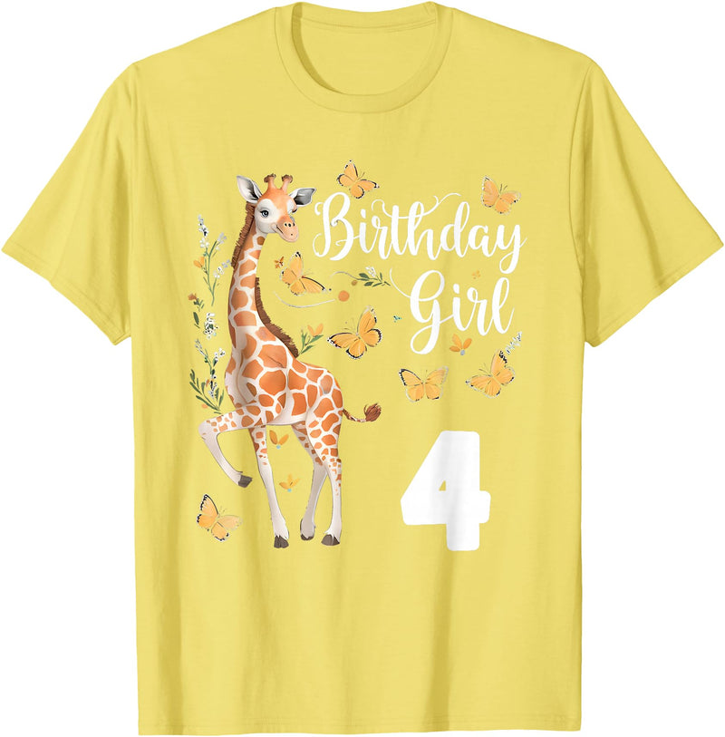Giraffe Birthday Party by LazyPanda Giraffe 4th Birthday Girl 4 Years Old Giraffe Lover T-Shirt - Lemon Yellow