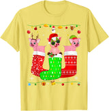 Christmas Pajama Top Matching Outfit Co Three Pig In Christmas Socks Matching Xmas Pajama T-Shirt - Lemon Yellow