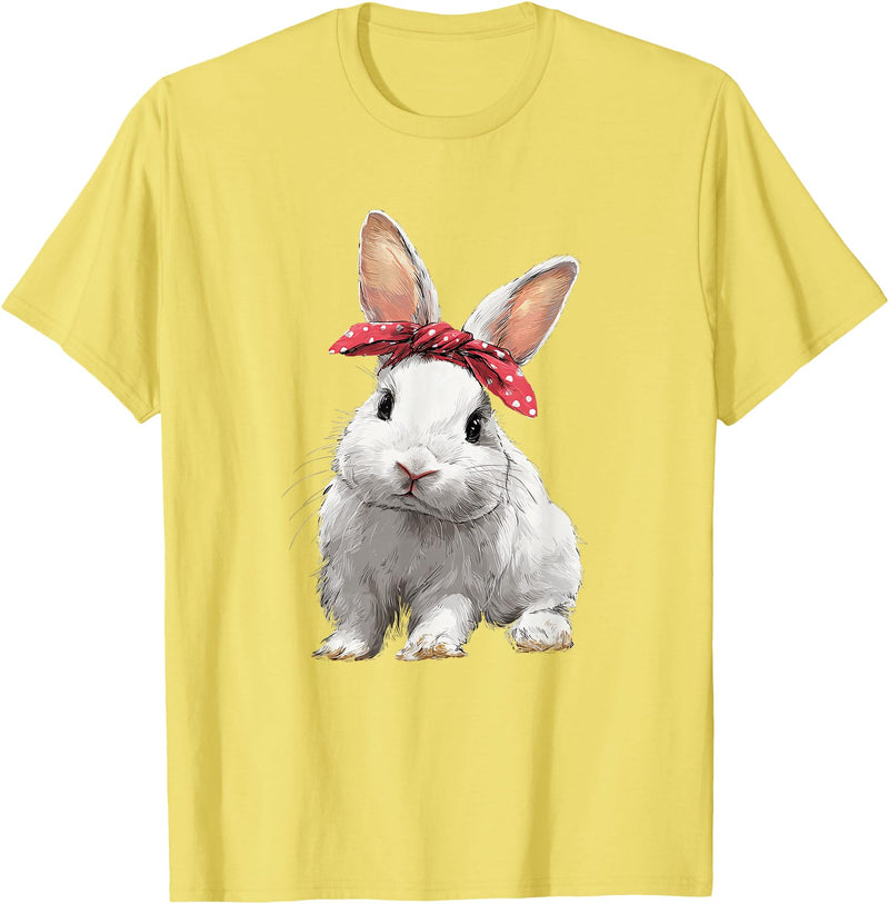 Cute Easter Bunny Rabbit Bow T-Shirt in Lemon Yellow