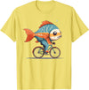 Is like a Fish with a Bicycle Nice Fish Riding Bike, Fish and Bicycle T-Shirt - Lemon Yellow