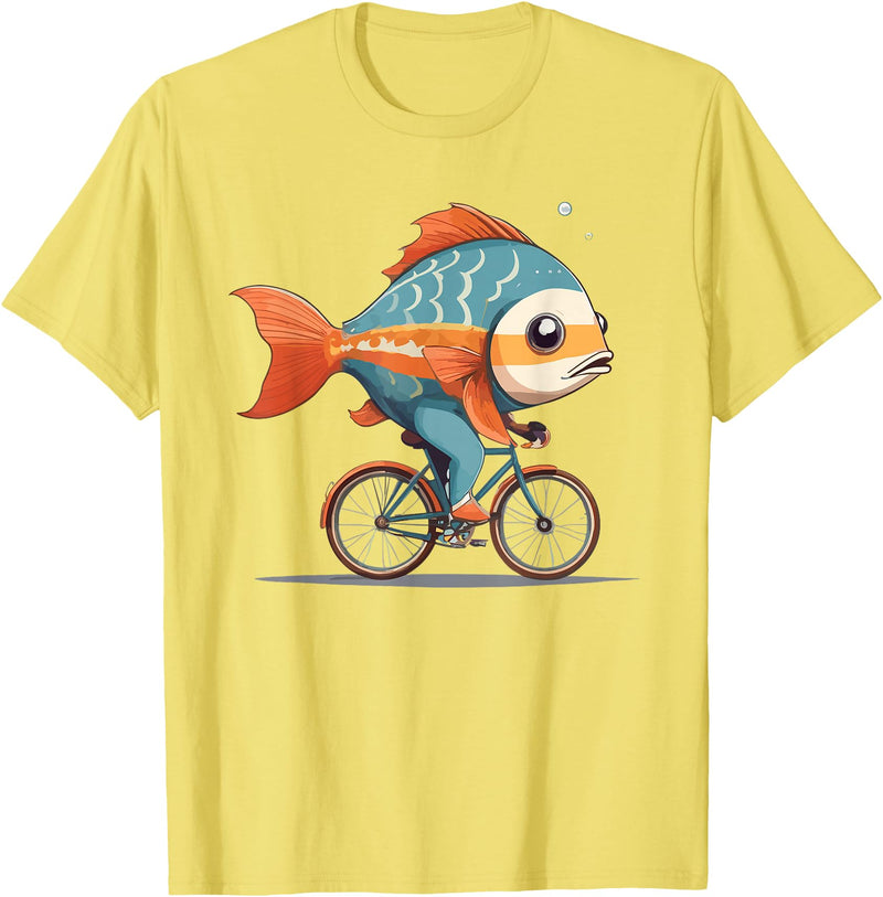 Is like a Fish with a Bicycle Nice Fish Riding Bike, Fish and Bicycle T-Shirt - Lemon Yellow