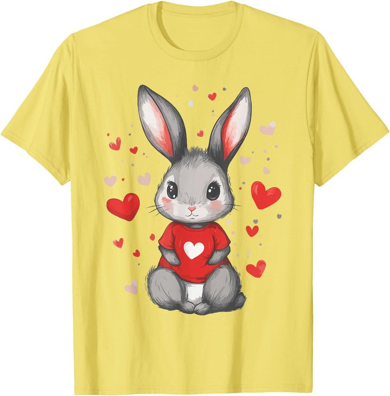 Rabbit Lover Heart Girls Valentine’s Day Women Bunny T-Shirt in Lemon Yellow