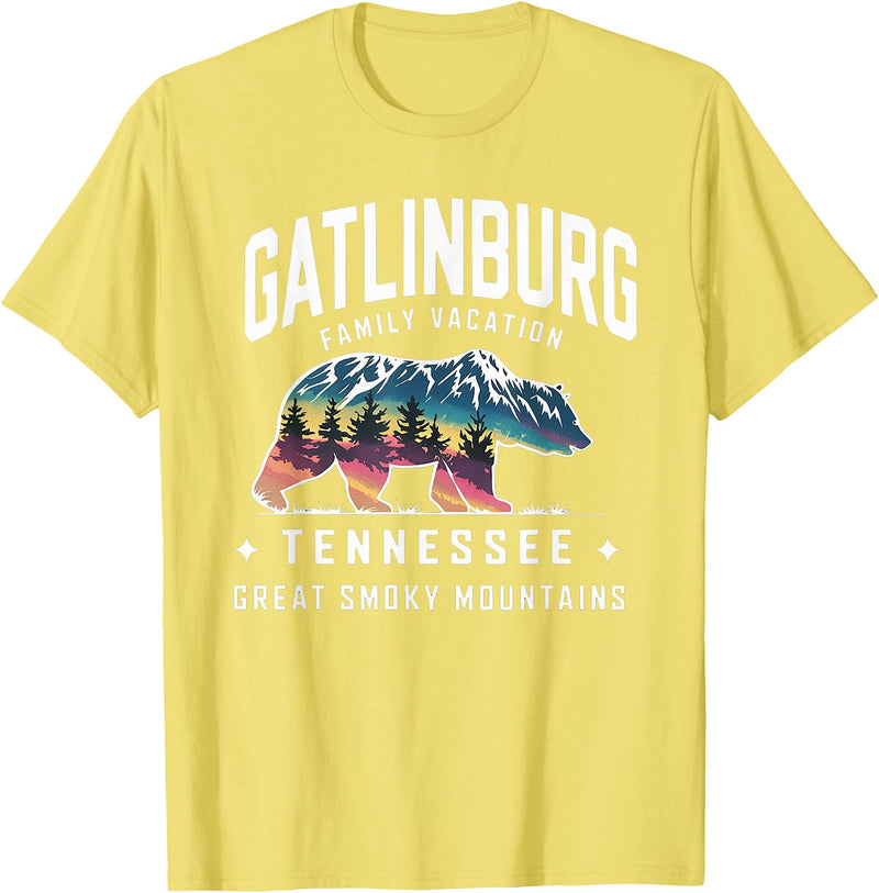 Gatlinburg Family Vacation Tees Family Vacation Mountains Gatlinburg Tennessee Bear Souvenir T-Shirt - Lemon Yellow