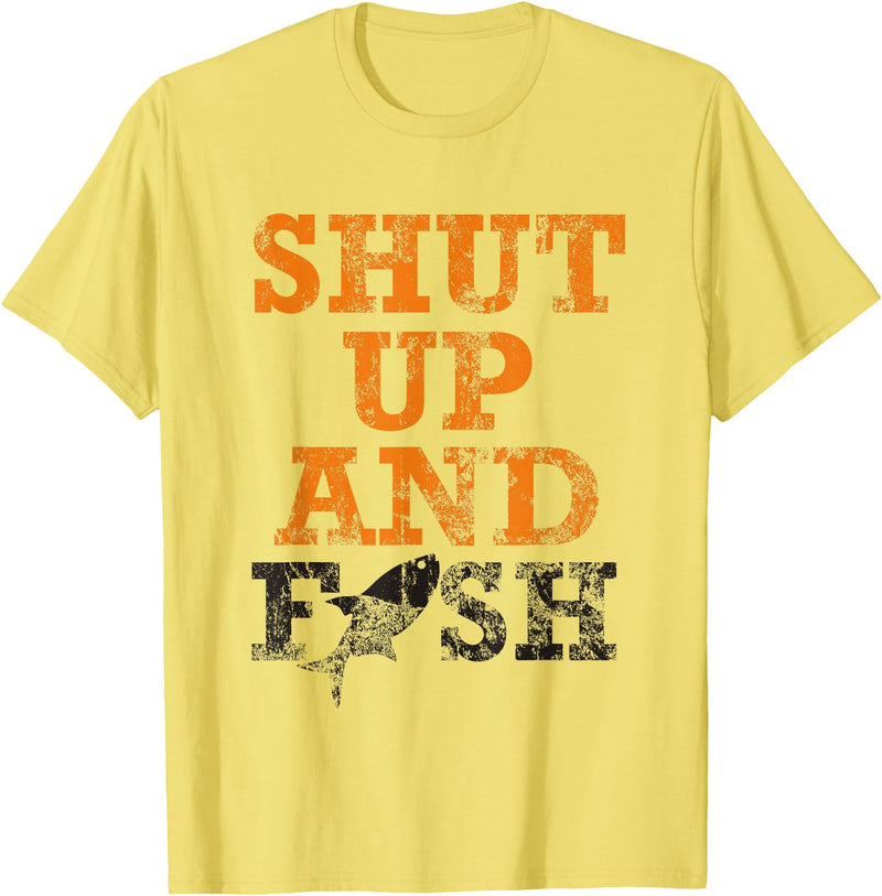 Green Cow Land Shut Up And Fish Distressed apparel T-Shirt - Lemon Yellow