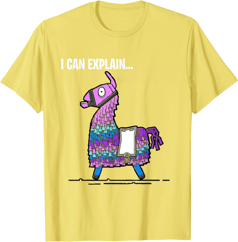 Funny gaming T-Shirts Loot Llama I Can Explain Gaming T-Shirt T-Shirt - Lemon Yellow