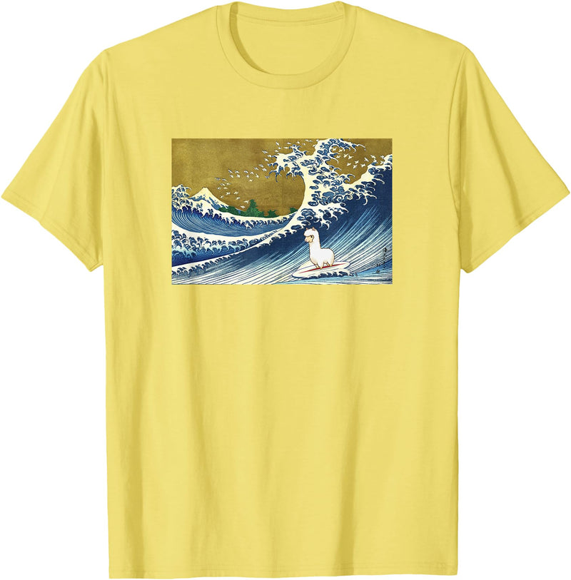 Llama Girls Alpaca Mom Gifts T Shirts & Hoodies Funny Kids Womens Retro Vintage Surfing a Wave Llama Lover T-Shirt - Lemon Yellow