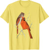 Red Cardinal Bird Male Female Vintage Red Cardinal Bird T-Shirt - Lemon Yellow