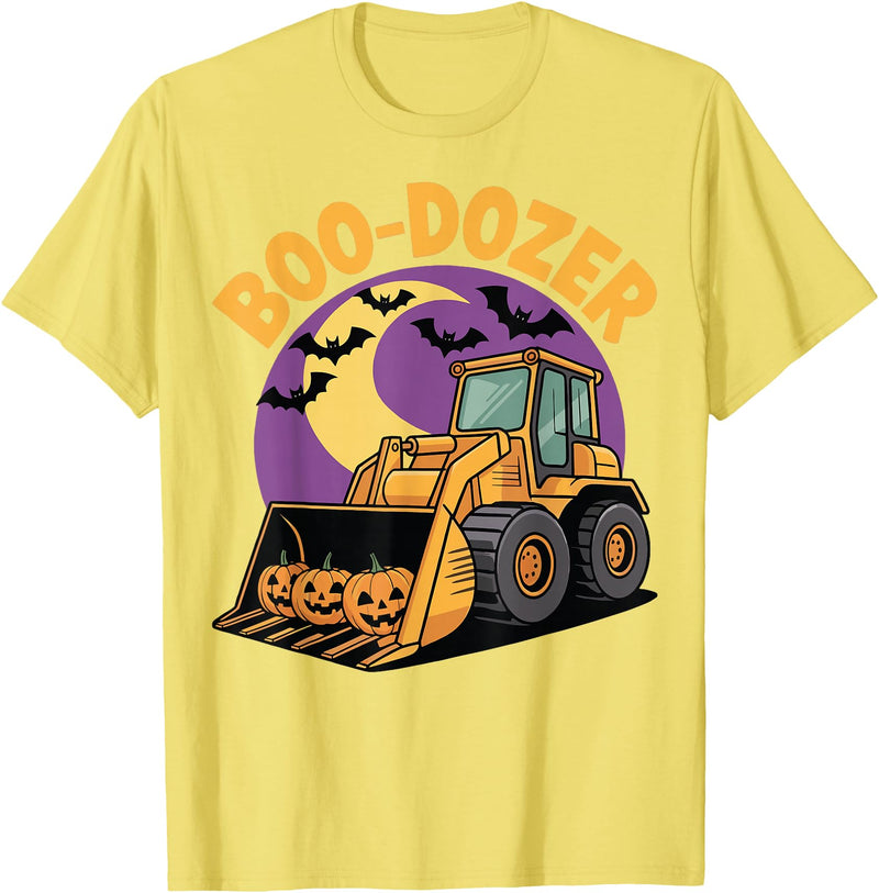 Bulldozer Halloween Costume Toddler Spooky Ghost Boo-Dozer Halloween Kids Bulldozer T-Shirt - Lemon Yellow