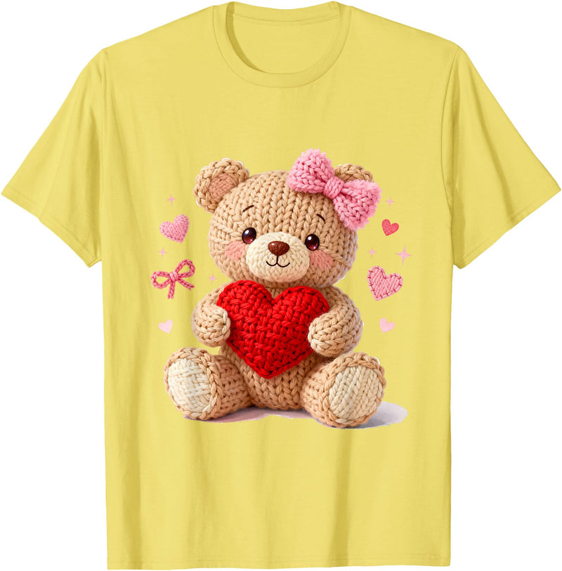 Cute Crochet Valentine Love Art Studio Be My Valentine Cute Crochet Yarn Teddy Bear Love T-Shirt - Lemon Yellow
