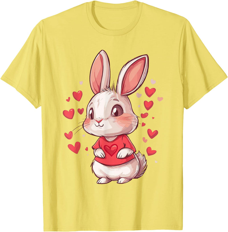 Rabbit Hearts Girls Love Women Kids Heart Bunny T-Shirt in Lemon Yellow
