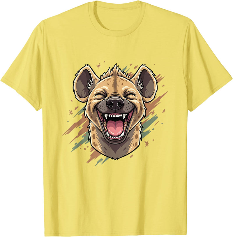 Laughing Hyena Cartoon Wild Safari Animal Hyena Laughing Face Funny Animal Safari Vibes T-Shirt - Lemon Yellow