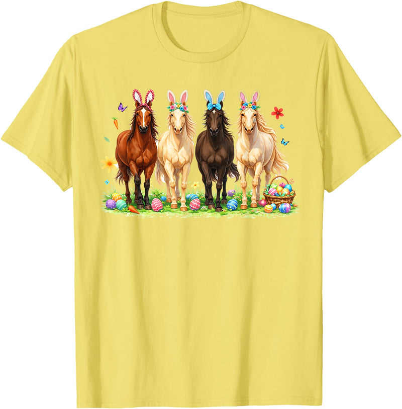 Easter Day Bunny Rabbit Horse Lover Equestrian Horse Riding T-Shirt in Lemon Yellow