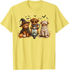 Fluffy Bovine Designs Cute Highland Cow Halloween Trio Spooky Fun T-Shirt - Lemon Yellow