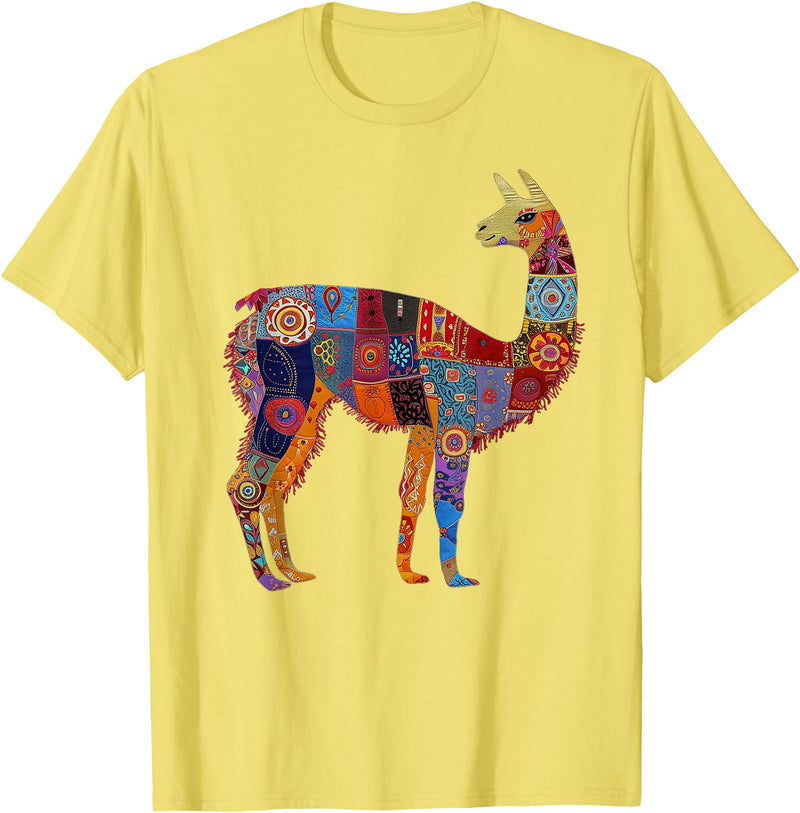 We Love Llamas & Alpacas - Peru Souvenirs Co. Peruvian Llama Alpaca Flowers Colourful Peru Souvenir T-Shirt - Lemon Yellow