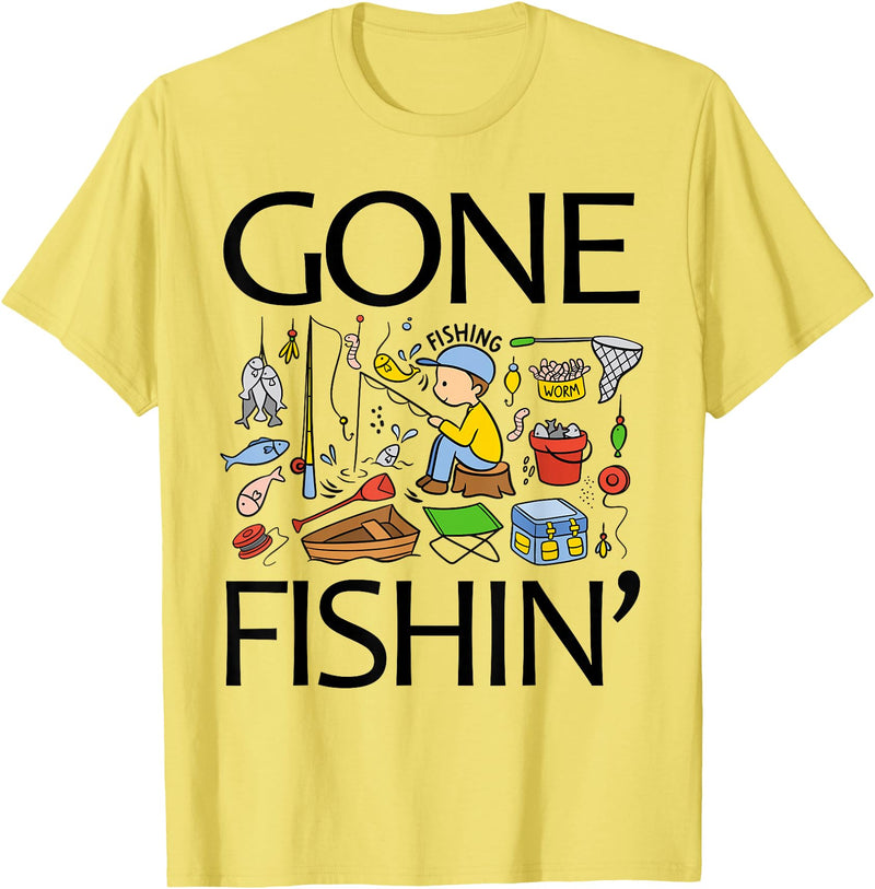 Funny Fishing Fishy Fisherman Fisher Anglers Shirt Gone Fishing-Shirt Youth Boys Kids Toddler Women Girls Cute T-Shirt - Lemon Yellow