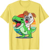 English Bulldog Funny Dinosaur Kids Mom Gift Tees Funny English Bulldog Riding Cute T-Rex Dinosaur Dog Mom T-Shirt - Lemon
