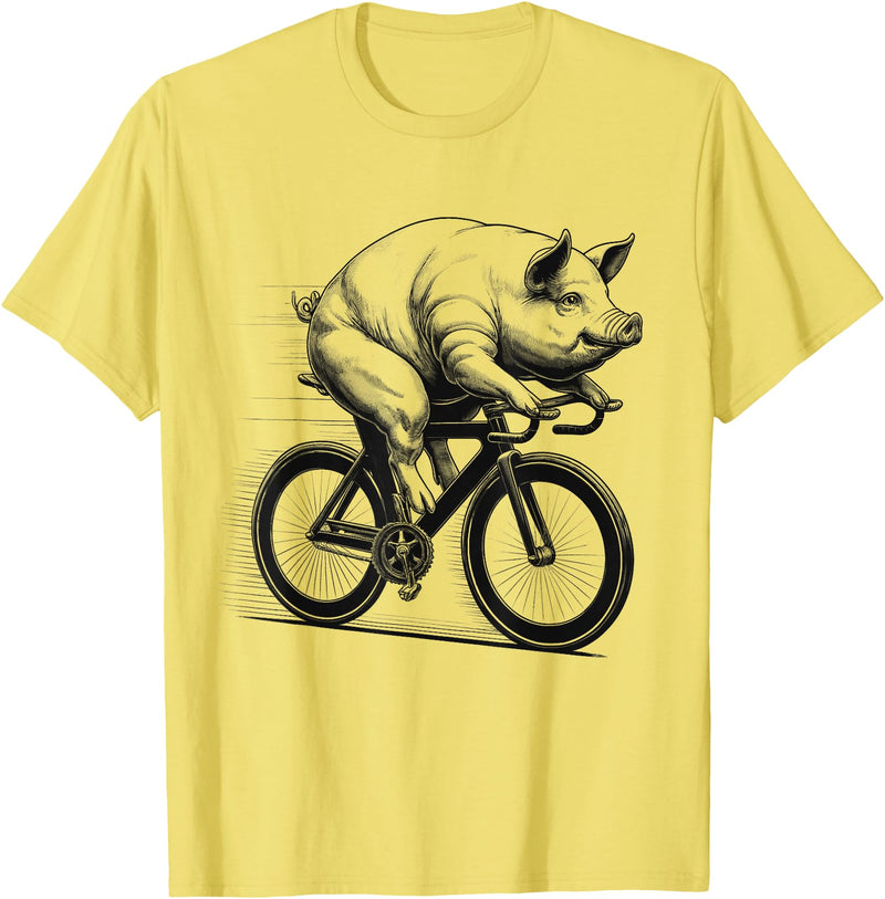 Pig Biker Pig Riding Bike Biker Bicycle Lover Biking T-Shirt - Lemon Yellow