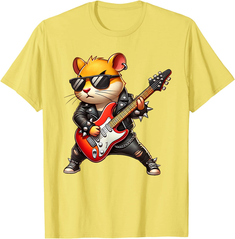 Hamster Electric Guitar Concert Music Lover Men Women Kids T-Shirt - Lemon Yellow