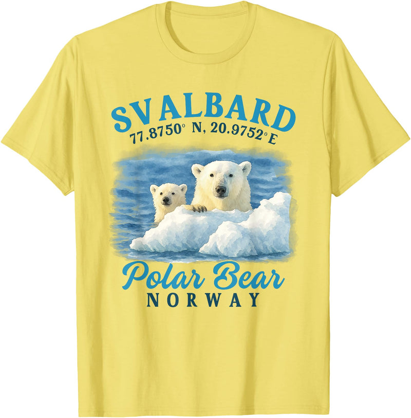 Svalbard Northern Lights Norway Travel Gift Svalbard Norway Polar Bear Spitsbergen Longyearbyen Travel T-Shirt - Lemon Yellow