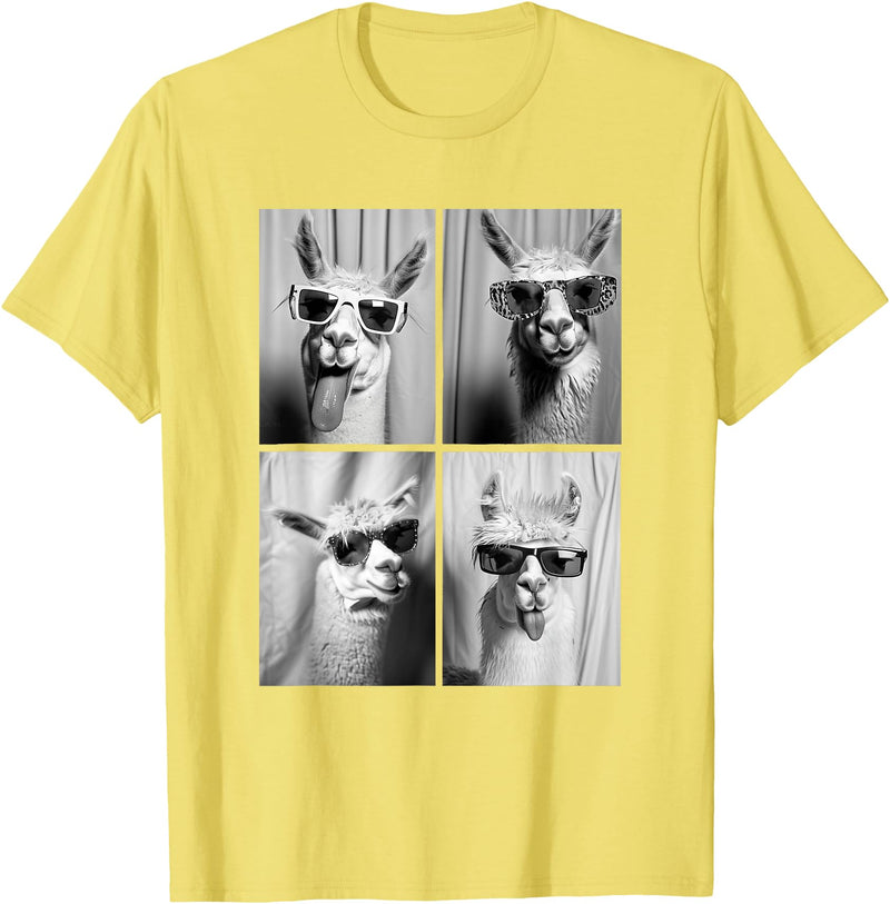 Funny Animal Photography Clothing Co. Funny Llamas with Sunglasses Cool Llama Animals Photo Booth T-Shirt - Lemon Yellow