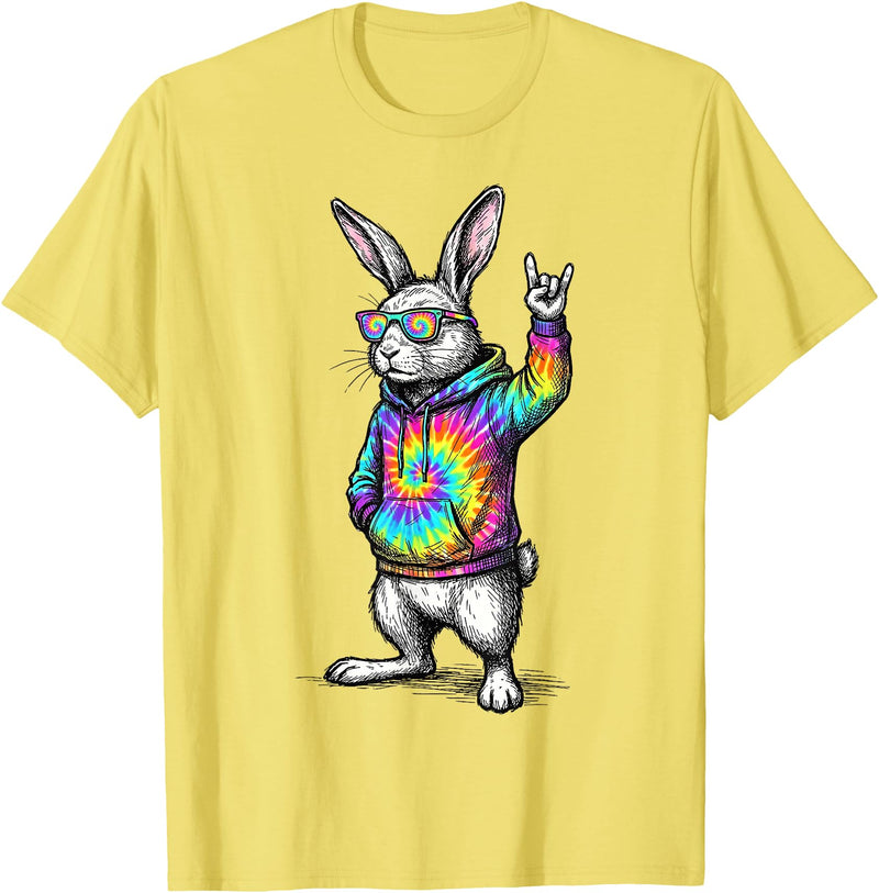 Cute Easter Bunny Rock Rabbit Sunglasses Happy Easter T-Shirt in Lemon Yellow