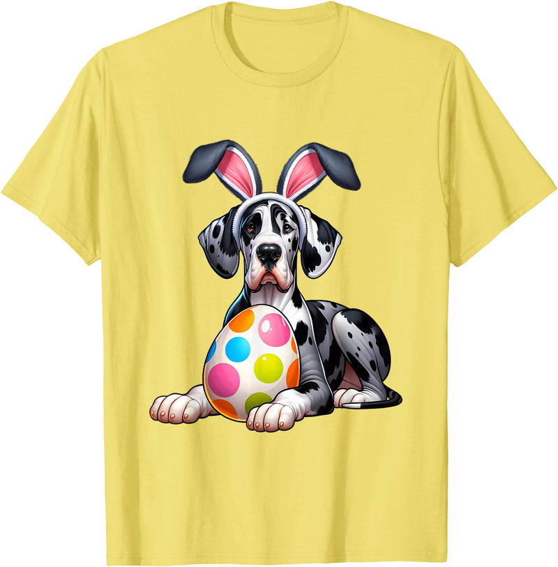 Great Dane Lovers Easter Egg Eggs Bunny Rabbits Rabbit T-Shirt in Lemon Yellow