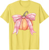 Coquette Halloween Tees NYC Coquette Autumn Pumpkin Pink Bow Girly Halloween Fall Women T-Shirt - Lemon Yellow
