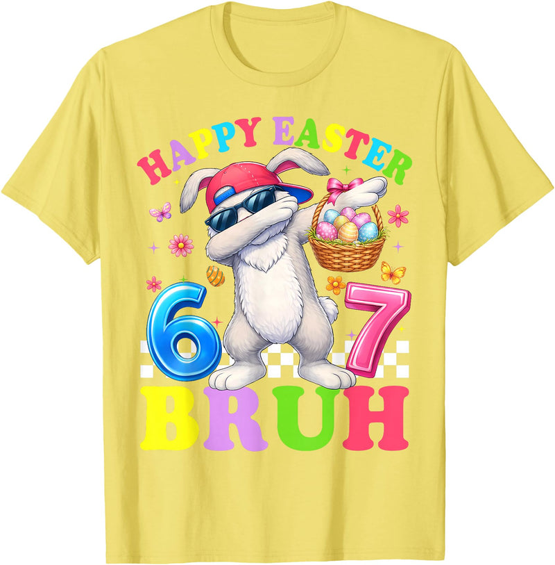 Six Seven Happy Easter 67 Dabbing Rabbit Meme Bunny Kids Boy T-Shirt in Lemon Yellow