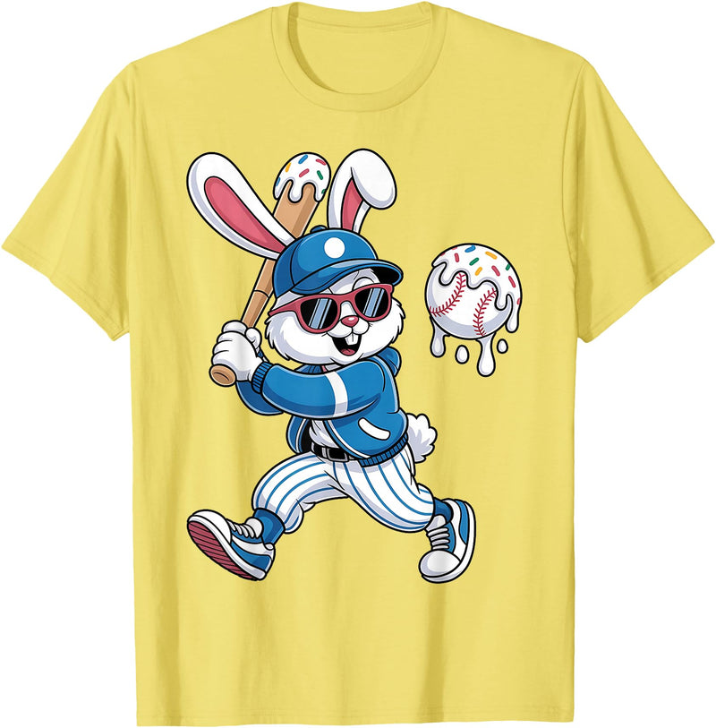 Funny Baseball Drip Rabbit Bunny Easter Men Boys Kids T-Shirt in Lemon Yellow