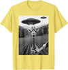 Toto17 Giraffe Lover Co. Giraffe Selfie with Alien UFO Funny Giraffe Lover Men Women T-Shirt - Lemon Yellow