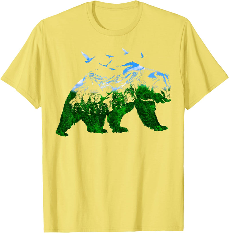 Nature Forest Trees Mountains Bear Wildlife Shirts Bear Nature Outdoor Mountains Forest Trees Bear Wildlife T-Shirt - Lemon Yellow