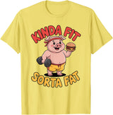 Funny Fitness Humor Food Lifestyle Merch. Kinda Fit Sorta Fat Funny Workout Burger Pig Gym T-Shirt - Lemon Yellow