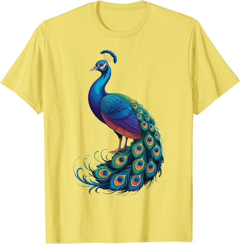 Peacock Peafowl Colorful Bird Peacock Illustration T-Shirt - Lemon Yellow