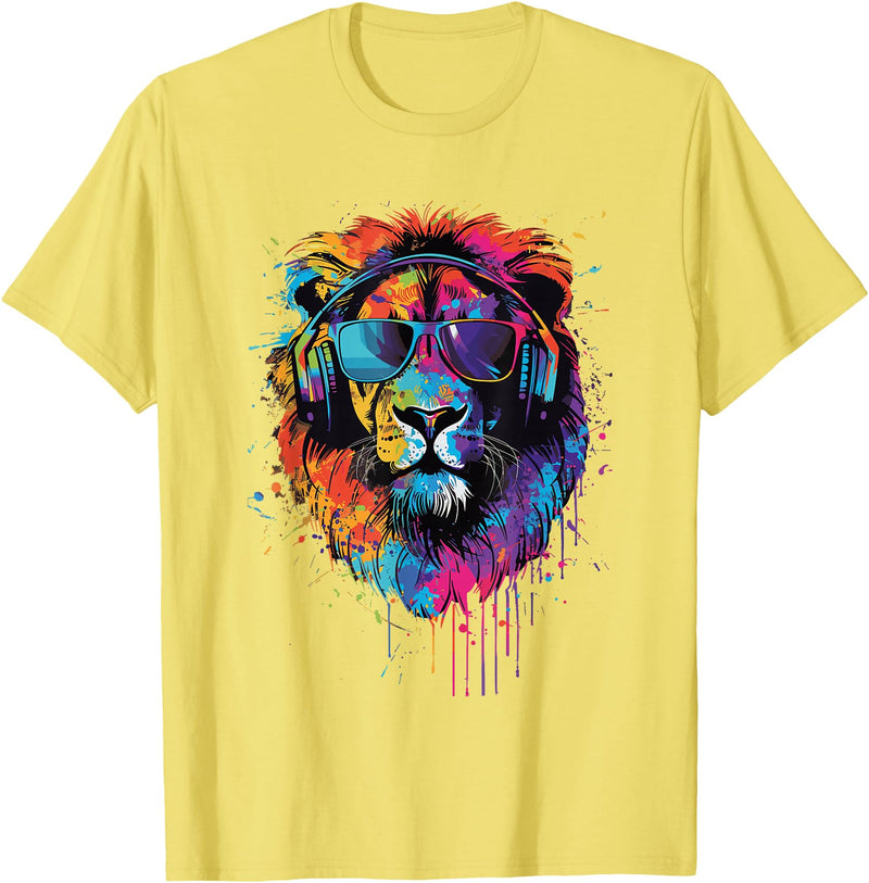 Lion Sunglasses Headphones Design Lion Sunglasses Headphones T-Shirt - Lemon Yellow