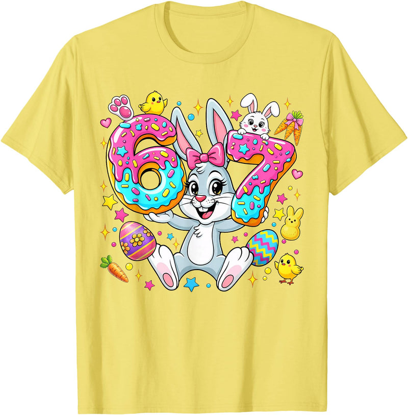 67 Six Seven Meme 6 7 Cute Rabbit Bunny Easter Day Girl Kids T-Shirt in Lemon Yellow